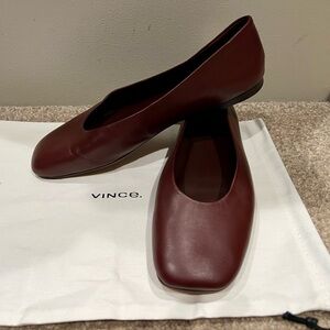 Vince Women's Deep Red Leather Vivian Ballet Flats Sz 8 / 38.5